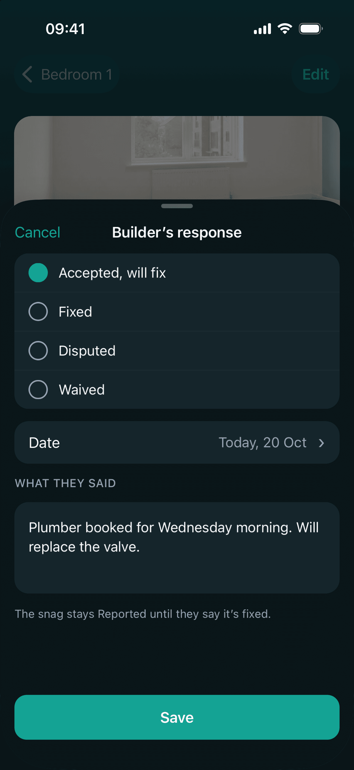 Snagwise builder response log