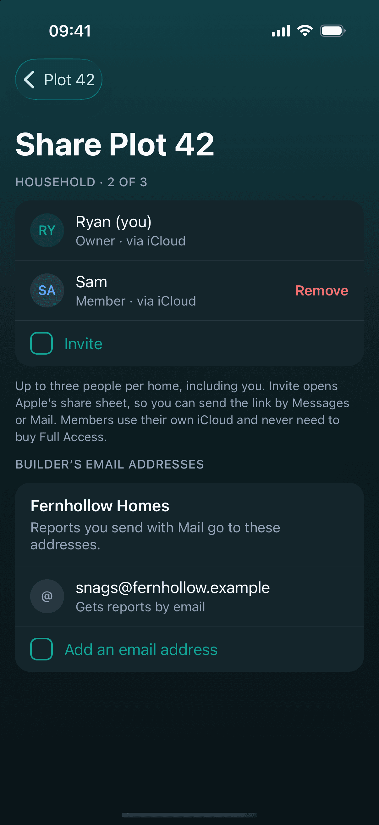 Snagwise household sharing screen